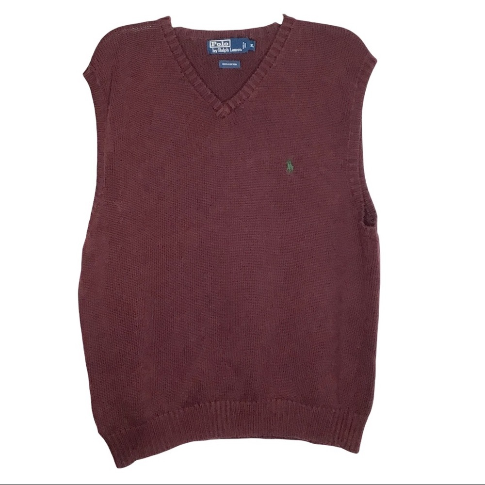 Polo by Ralph Lauren sweater vest  XL 100% cotton burgundy/wine